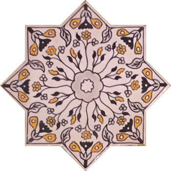 Mosaic House Moroccan tile Alice Star 1-25-18-6 White Light Gray Yellow Black  hand painted 